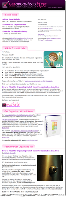 Get Organized Tips Newsletter