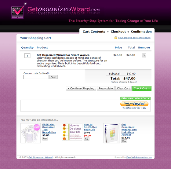 Get Organized Wizard Checkout