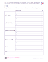 iPod worksheet from Life & Goal Organizer