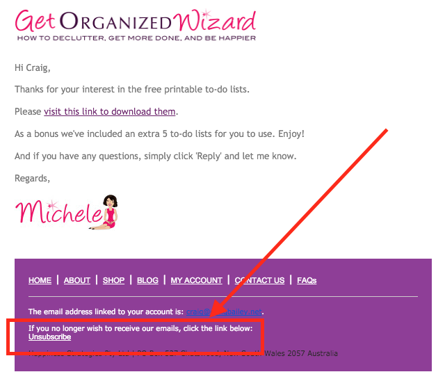 Email preferences option