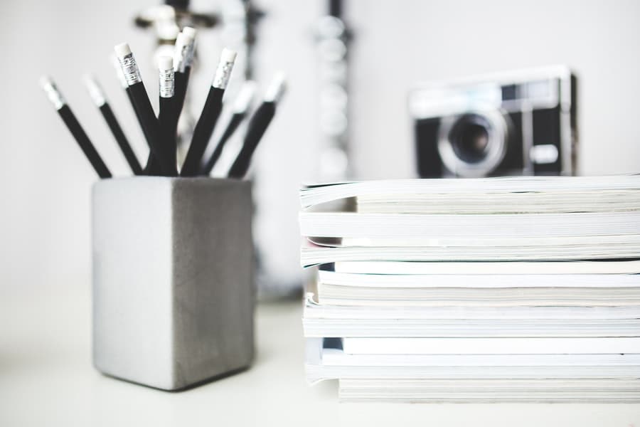 magazines desk work workspace