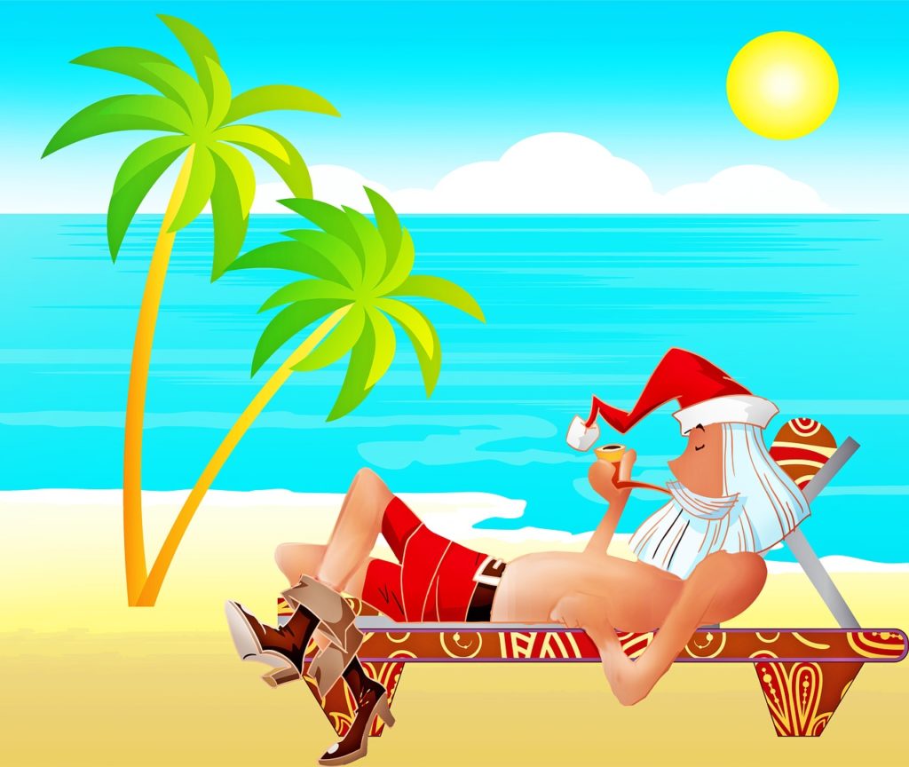 santa claus at beach 3760200 1280