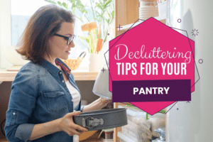 A woman decluttering her pantry