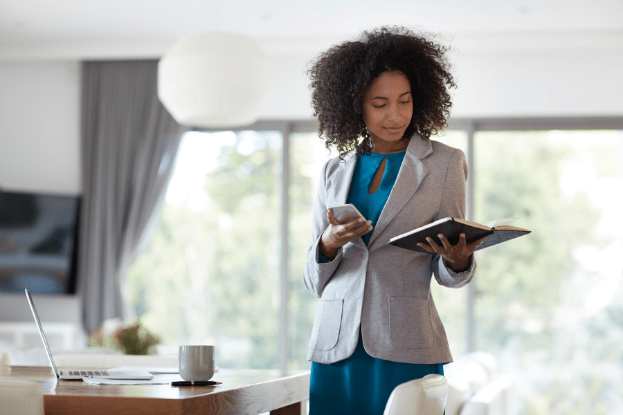 Woman checking her notes