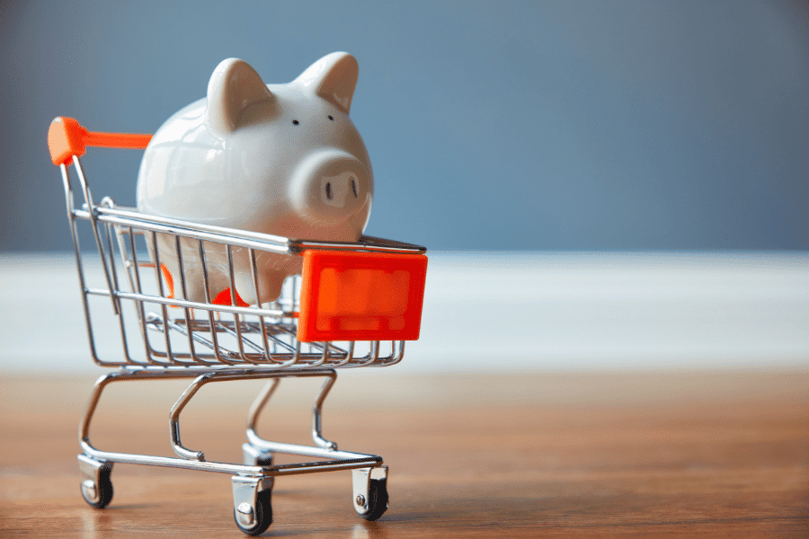 piggy bank in a grocery cart