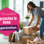 Woman using boxes to organize her home