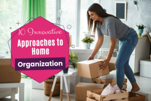 Woman using boxes to organize her home