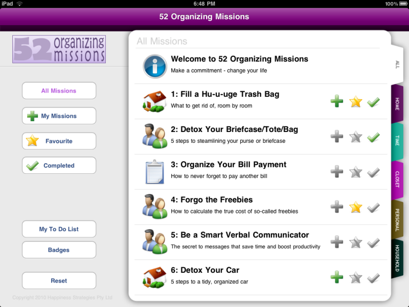 Scroll through the full list of 52 Organizing Missions